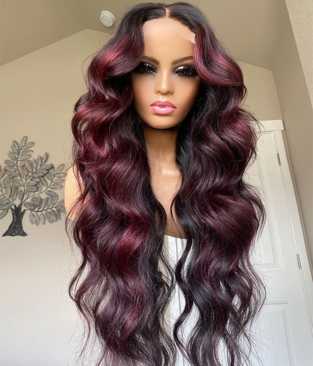 Asymmetric burgundy black h.d lace orders wig